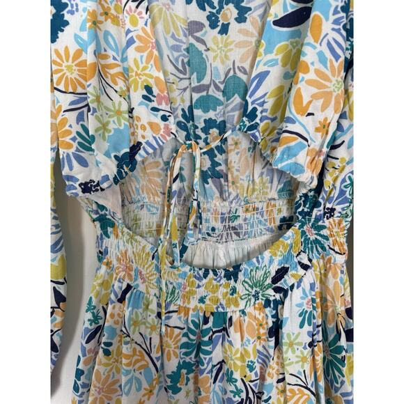 Floral Romper Cut Out Front Long Sleeve Meet Me In Santorini NWT - Picture 12 of 16